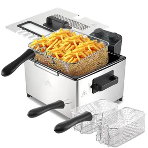 3L/5L Electric Deep Fryer with Basket, 1700W Stainless Steel Deep Fryer for Home Use, Adjustable Temperature & Timer, 3L with 1 Basket / 5L with 3 Baskets, View Window Lid with Odor Filter, Dishwasher Safe