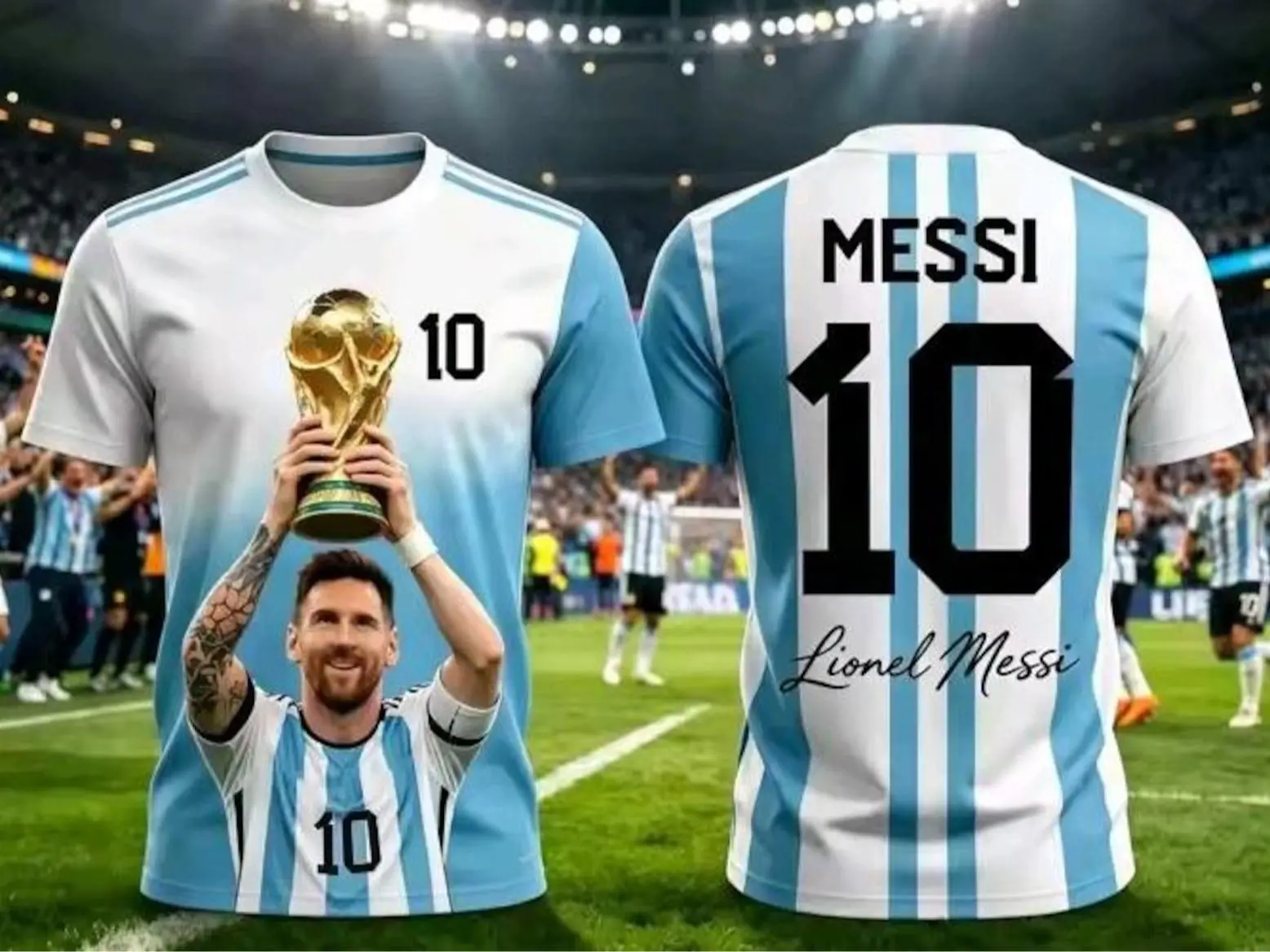 Argentina Champion Trophy Soccer Jersey Shirt, Blue White Fan Graphic Tee