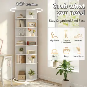 7-Tier 360° Rotating Shoe Rack Organizer, Wood-Plastic Composite, 60x60x184 cm, White, Space-Saving, Durable, Easy Assembly, Shoe Storage System