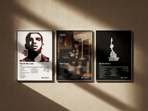 Drake Poster 3 Pack (Full Discography) - Minimal Digital Art Prints - Album Cover Wall Decor Set #6 Frames Glossy