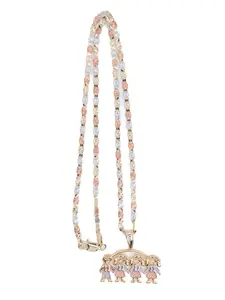 One Boy & Three Girls Pendant and 20-inch Chain  Necklace with Tri-color Design