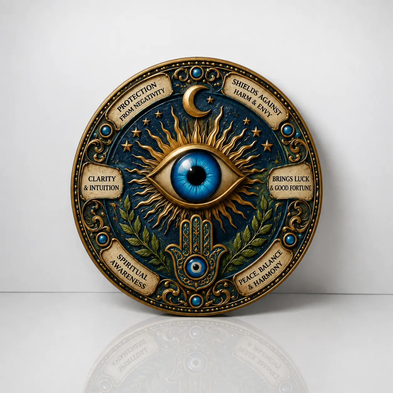 Hamsa Evil Eye Spiritual Round Vintage Metal Sign, 8x8 in Aluminum Wall Decor Plaque with Pre-Drilled Hole, Protection Symbol Wall Art for Meditation Room, Spiritual Home Decor Gift