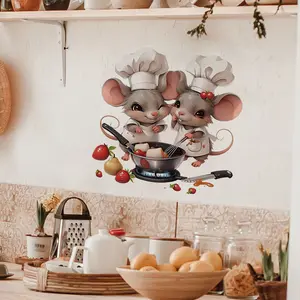 2 Mouse Couple Chef Cooking Wall Stickers, Cartoon Teacher Chef, Creative DIY Peel and Paste Removable Self Adhesive Wall Stickers, Suitable for Home and Restaurant Wall Decoration Stickers