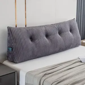 Large Triangular Headboard Wedge Bed Rest Reading Pillow Backrest Positioning Support Bolster Cushion with Removable Cover (Grey, Full: 54x8x20 Inches)