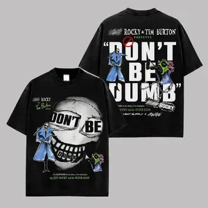 Donny Rocky x Tim Burton Inspired Graphic T-Shirt, Don’t Be Dumb Vintage Rap Tee, Gothic Streetwear Oversized Shirt, Hip Hop Fashion Washed Black Tee