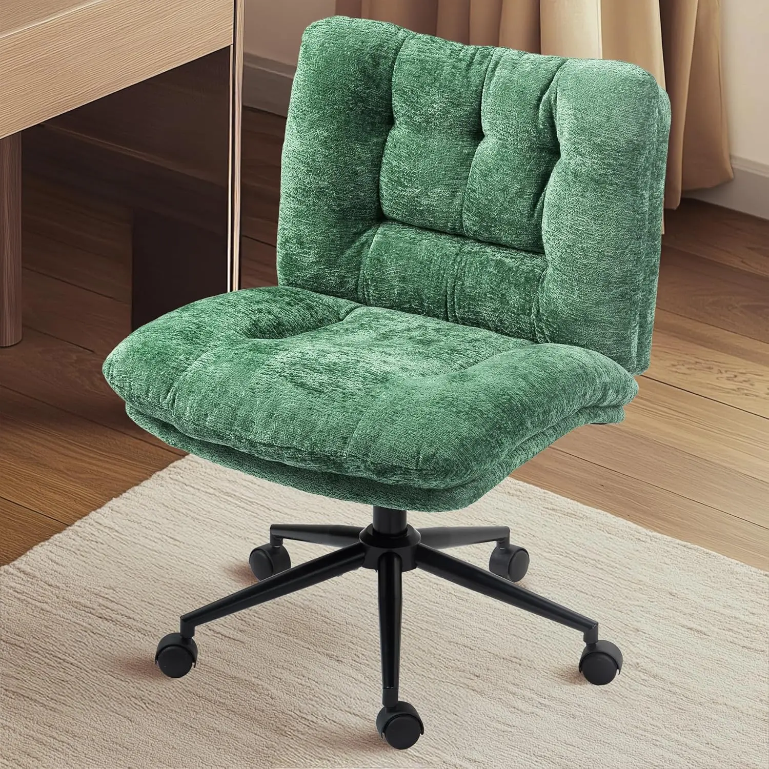 [DealsForYouDays] Extra Large Criss Cross Chair, Oversized Chair with Wheels, Dual-Layer Thickened Cushion, Premium Fabric Morden Home Vanity Chair Wide Seat