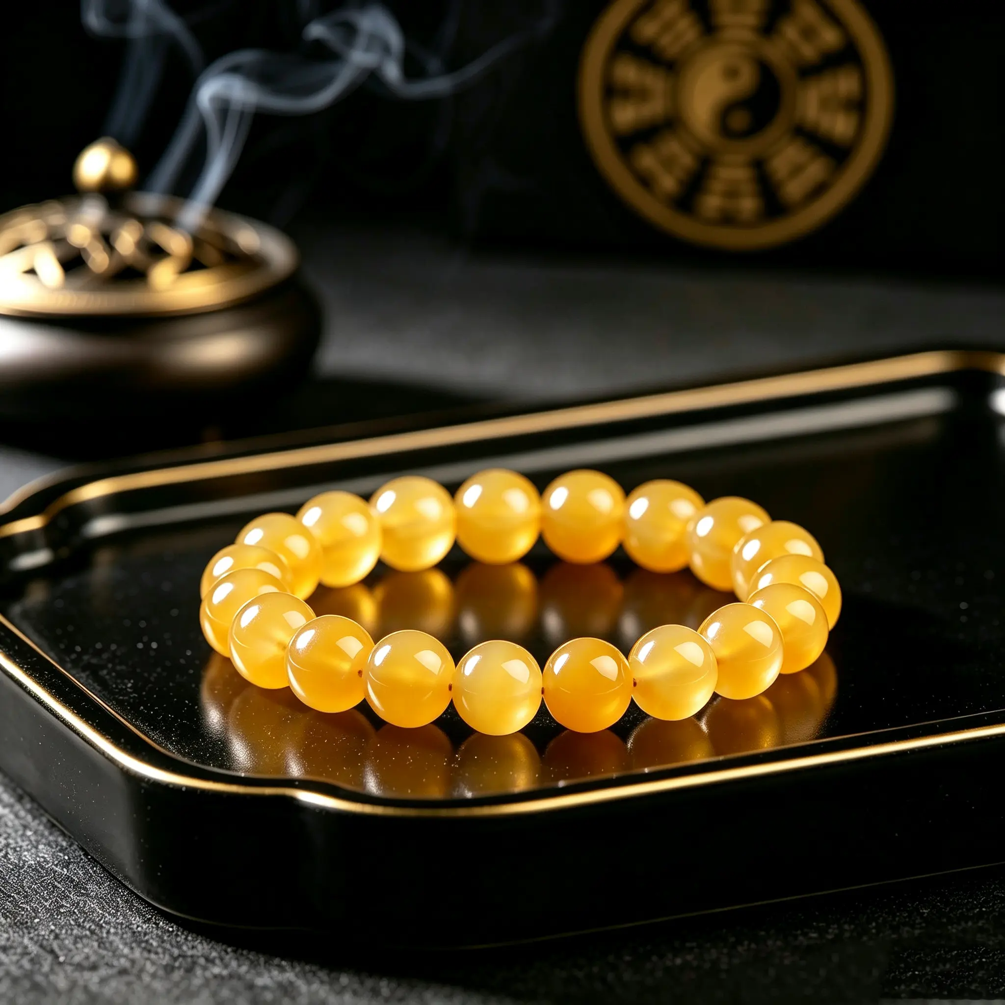 Yellow unisex bracelet suitable for enhancing peace of mind, fortune, career, and love.