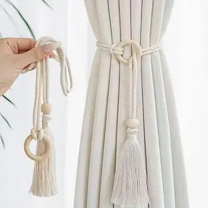 Boho Style Curtain Tie, 2 Counts Handmade Braided Curtain Tie, Window Curtain Accessories for Home & Office Decor, Window Hanging