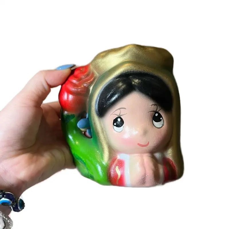 Mexican Virgencita 12oz Clay Coffee Mug - Handmade Decorated Lead-Free Safety Traditional Drinkware, Reusable Washable, Heat-Retaining Kitchenware Tumbler