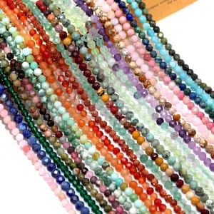 4MM High Quality Varied Kinds Natural Faceted Crystal Gemstone Loose Beads Tiny  Faceted Beads Semi-Precious Stone Jasper Small Loose Beads DIY Jewelry Making Design Handmade For Bracelet Necklace 15.5inch