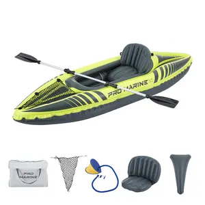 Pro Marine 1 Person Inflatable Kayak Set, Blow Up Boat with Adjustable Seats, Air Pump, Yellow