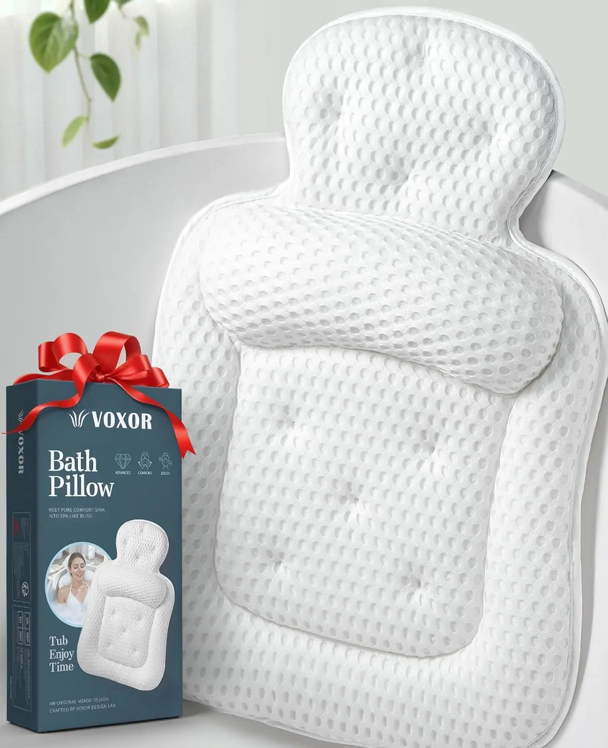 Bath Pillows for Tub, Comfortable Bathtub Cushion for Head and Neck with Soft 3D Mesh Fabric and 54 Non-Slip Suction Cups, Relaxing Tub and Shower Accessories Spa Gift White Standard