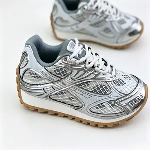 Unisex White Silver Metallic Mesh Retro Chunky Sneakers Breathable Honeycomb Mesh NonSlip Gum Rubber Sole Luxury Streetwear Athletic Running Shoes Trendy Y2K Casual Daily Footwear