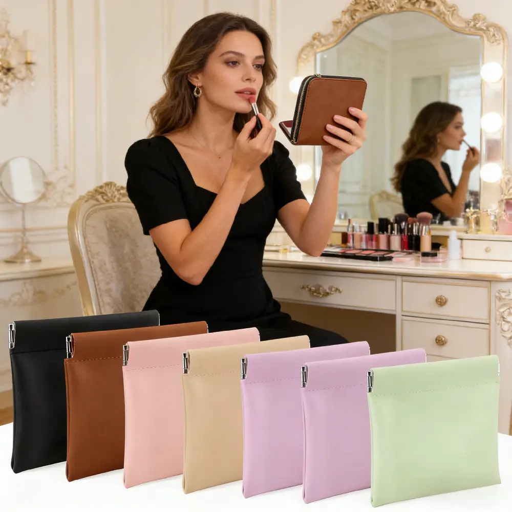 Simple Morandi Color Cosmetic Bag Set, 6 PCS Reusable Mini Pouch for Women with Snap Top Closure and Tie Headband for Travel Storage, Suede, Faux Leather, Elegant, Waterproof, Plain, No, Travel Use, Morandi Mix, 12Pcs Mix, Spring Frame, 4.72” W X 4.33” H