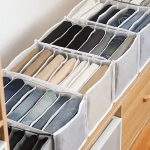 4 Foldable Drawer Organizers, 7-Grid Jeans Drawer Organizer, Space-Saving Wardrobe And Clothes Organizer For Clothes, Towels - Ideal Home, Dorm, Bedroom Storage Solution Boxes White