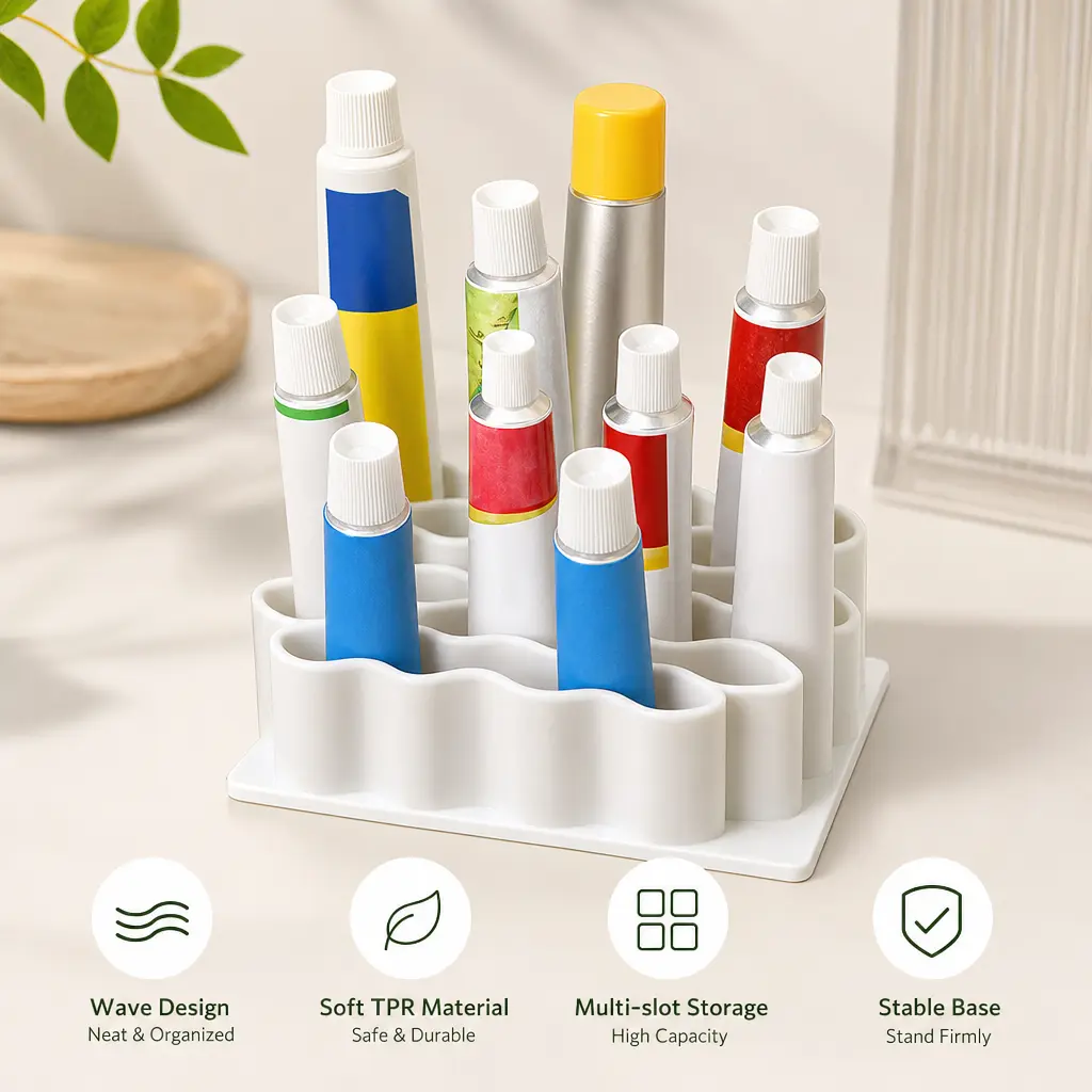 1 Count, Wave Shaped TPR Ointment Storage Rack, Household Small Tube Organizer for Bathroom Cabinet Shelf Organization