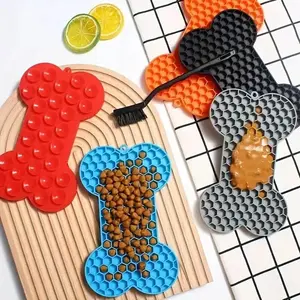 Silicone Dog Lick Mat, 1 Count Bone Shaped Pet Feeding Mat, Pet Feeding Supplies, Dog & Cat Accessories, Birthday Holiday Gift for Your Pet