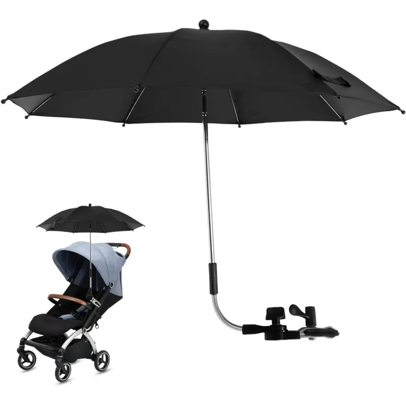 Universal stroller sunshade, 50+ UV protection, 360adjustable umbrella with fixing clip, Stroller umbrella attachment