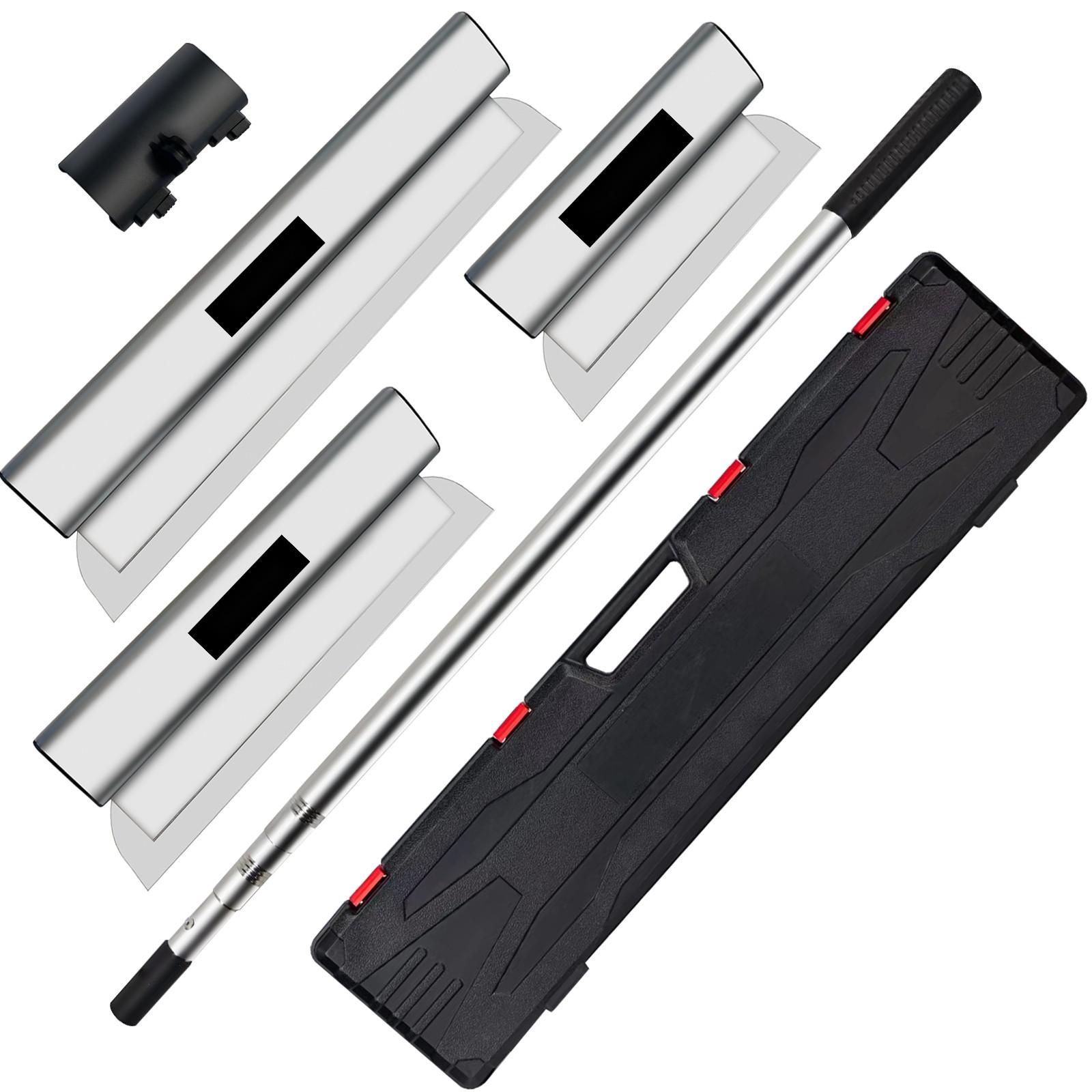 Skimming Blade Set With 25 Cm, 40 Cm And 60 Cm Blades And 35-78 In Extension Handle, European Stainless Steel Construction Knife, Aluminum Profile Smoothing Knockdown Spatula For Gyprock Drywall Wall Finishing