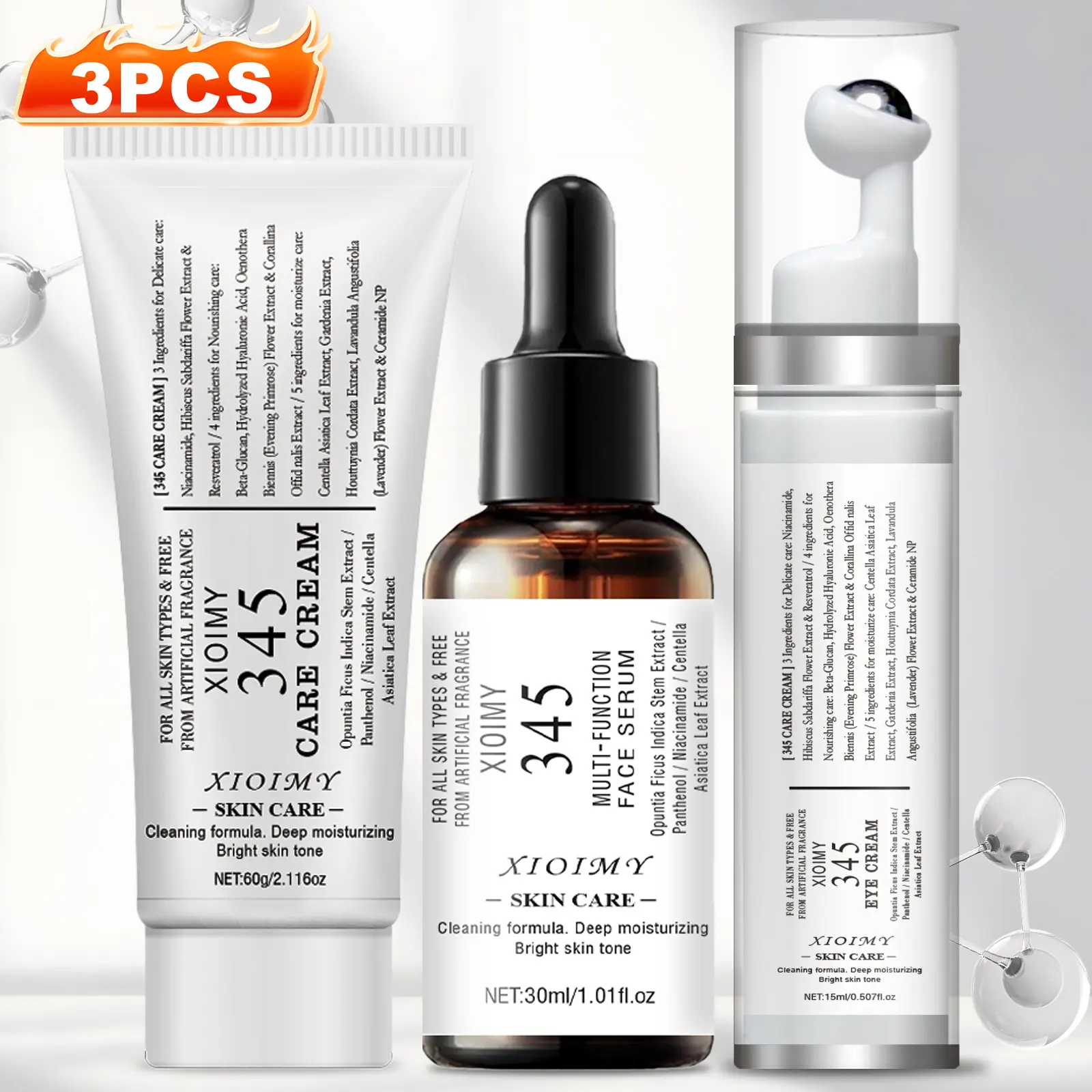 3-Piece Facial Hydrating Moisturizing Care Set with Cream, Serum & Eye Cream, Ultimate Glow Kit, Enriched with Niacinamide and Hyaluronic Acid, Daily Skincare Routine Kit, Hydration Care Set, Face Care Kit, Skin care products
