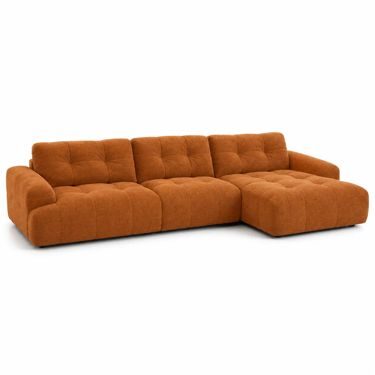 107in No-Assembly Required L-Shaped Chaise Boneless Couch, Modern Chenille Modular Sectional Sofa with Tufted Design & Square Cushions, Comfy Upholstered for Binge-Watching & Lazy Sundays, Orange-Brown (Camping Furniture)
