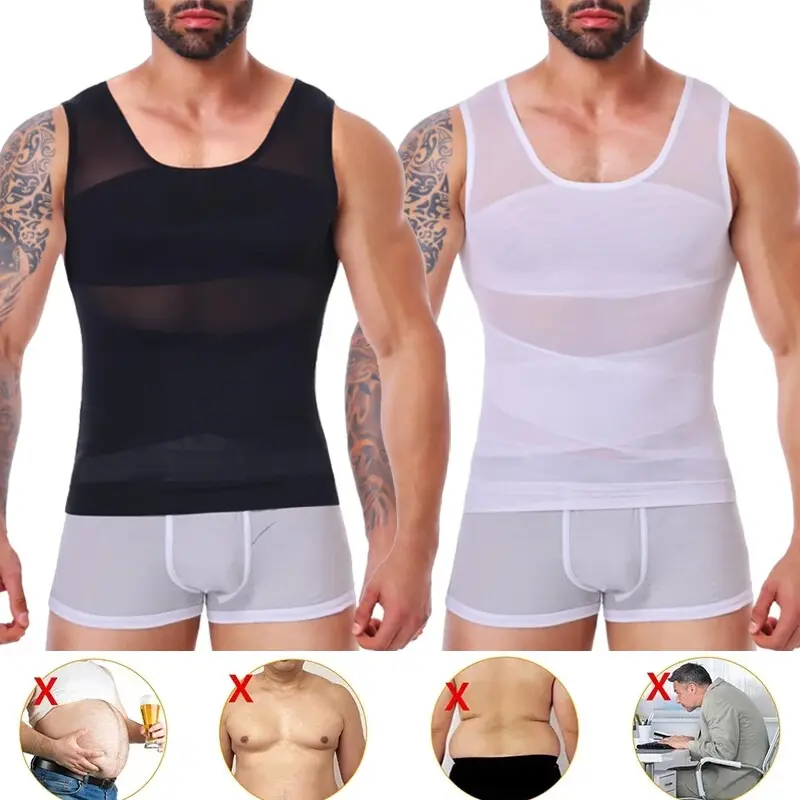 1/2/3/4 Pack Menswear Body Shaper Shapewear Vest Tummy Control Underwear Lightweight Sports Workout Stretchy Breathable Compression Tank Tops Shirts Comfy Mesh Clothes