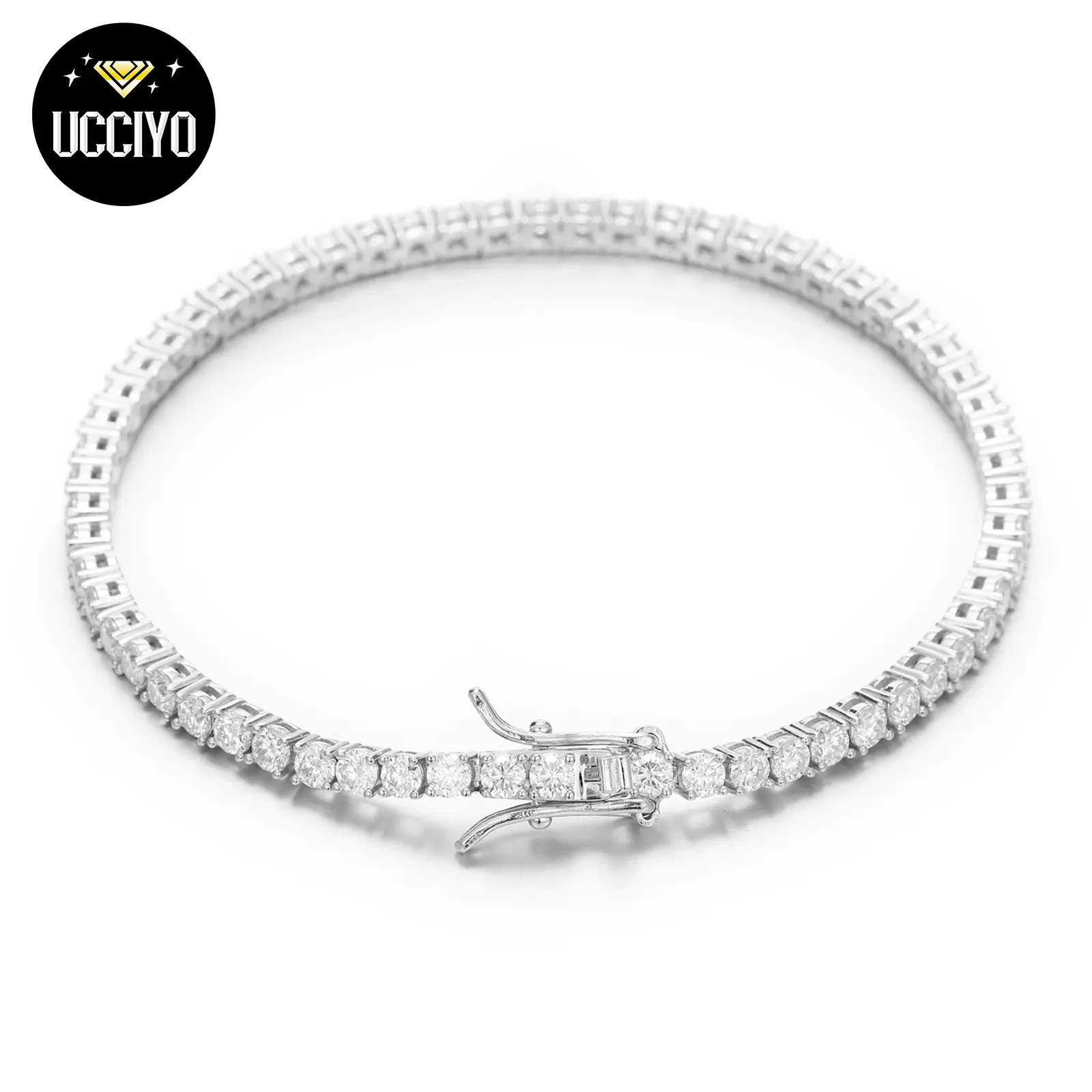 UCCIYO 925 Sterling Silver D VVS  Moissanite Tennis Bracelet Shiny Chain for Men and Women Jewelry Christmas Gift Tennis Bracelet with D Color VVS Stones TQB02