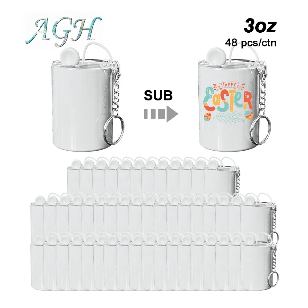 USA 48pcs 3oz sublimation white Keychain Mini Tumbler lce Cream Holer with Straw Lid Colored Stainless Steel Sublimation mini Tumbler for longblack Espresso birthday party favor