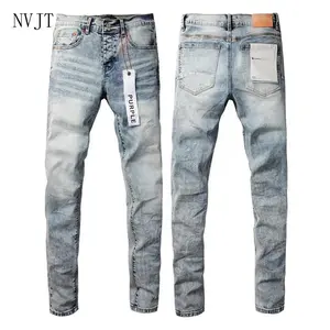 Grid Wardrobe Purple Jeans Light Tie Dyed Snowflake High Quality Denim Pants Baggy Pants Menswear New Fashion Trend Clothes Streetwear Trouser Pocket Casual Fabric