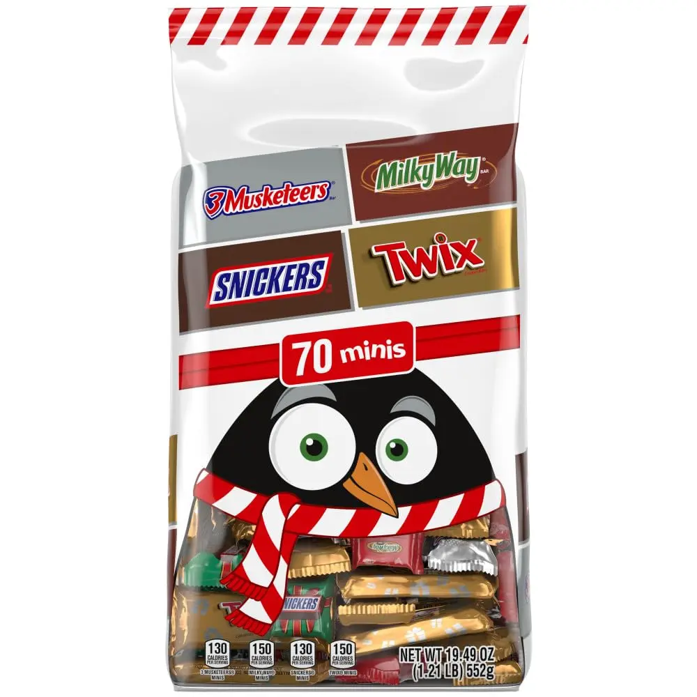 SNICKERS, TWIX, MILKY WAY & 3 MUSKETEERS Minis Milk Chocolate Individually Wrapped Christmas Candy Bars Stocking Stuffers, 70 Ct Bulk Bag