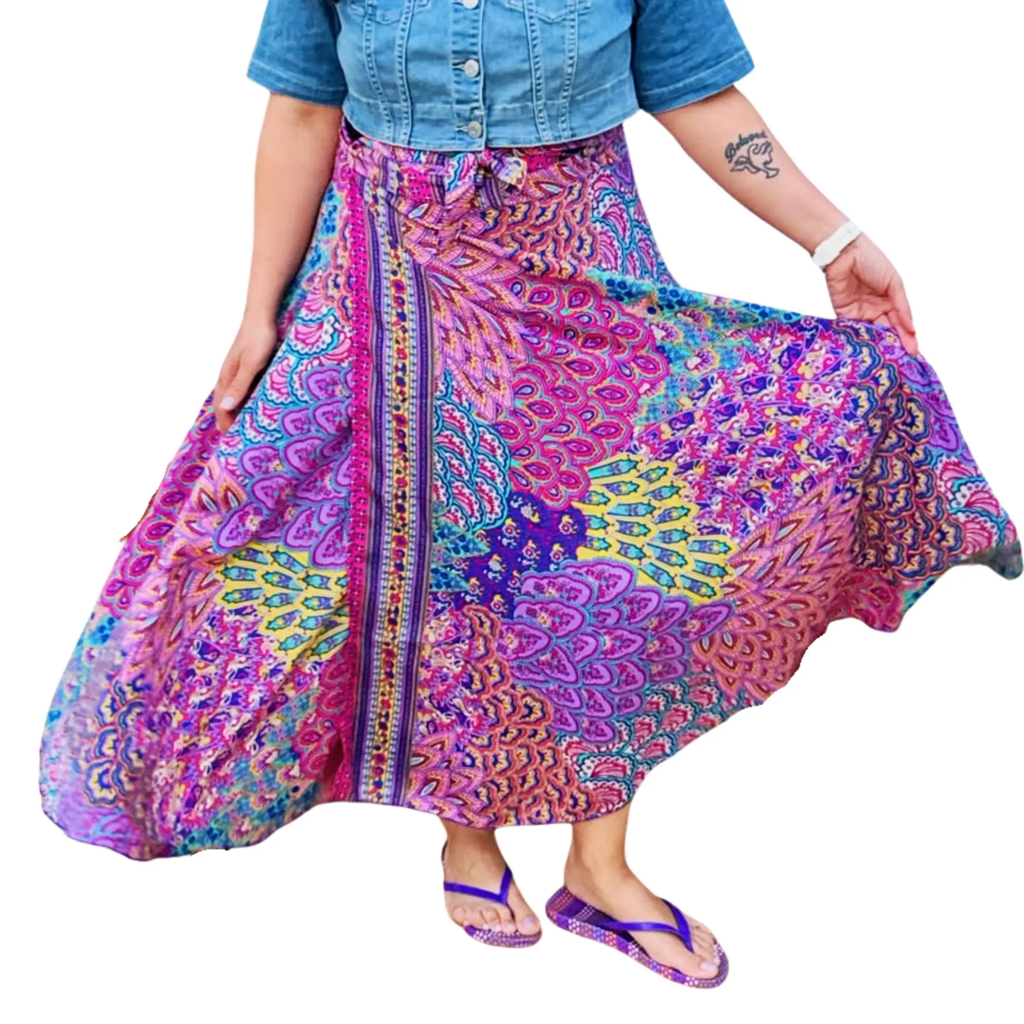 Peacock Floral Printed Wrap Skirt