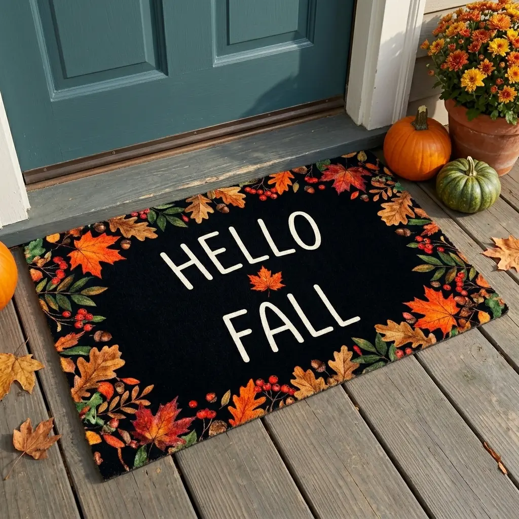 Hello Fall Maple Leaves Doormat, Soft Flannel Autumn Harvest Indoor Welcome Mat, Non Slip Vintage Thanksgiving Entryway Rug Decor, 20"x32"