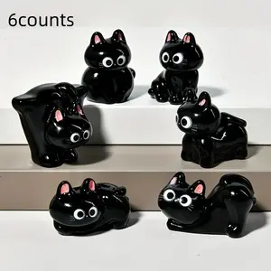 Cute 6-Piece Cat Figurine Set, Resin Animal Sculptures, Decorative Sculptures for Holiday Decor, Ideal for Office Desk Decoration, Charming Gift for Friends & Family, Home Decor