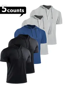 Men's Plain Drawstring Hooded Sports Tee, Breathable Short Sleeve T-shirt for Gym Workout Running, Casual Sportswear for Summer, Athletic Training Apparel, Breathable Workout Tops, Gym Athletic Clothes