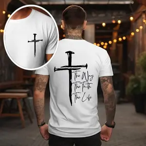 The Way, The Truth, The Life T-Shirt - Bold Cross Design with Inspirational Scripture, Relaxed Fit, Short Sleeve, Machine Washable - Menswear, Christian Apparelfect Gift Classic