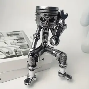 Unique Resin Skull Sculpture, Handmade Vintage Cartoon Style Wrench Design, Perfect for Car Enthusiasts, Home Office Decor, Ornaments
