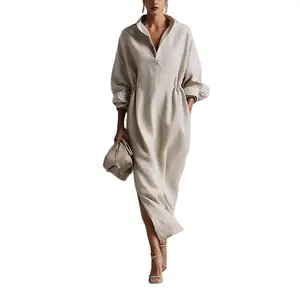 Minimalist Linen Shirt Dress - Perfect for Office, Brunch & Vacation! Oversized Collared Drawstring Waist Casual Dress # ShirtDress # OversizedDress # CasualDress # SummerDress # MinimalistFashion # MidiDress # DressesForWomen # Outfit of the Day