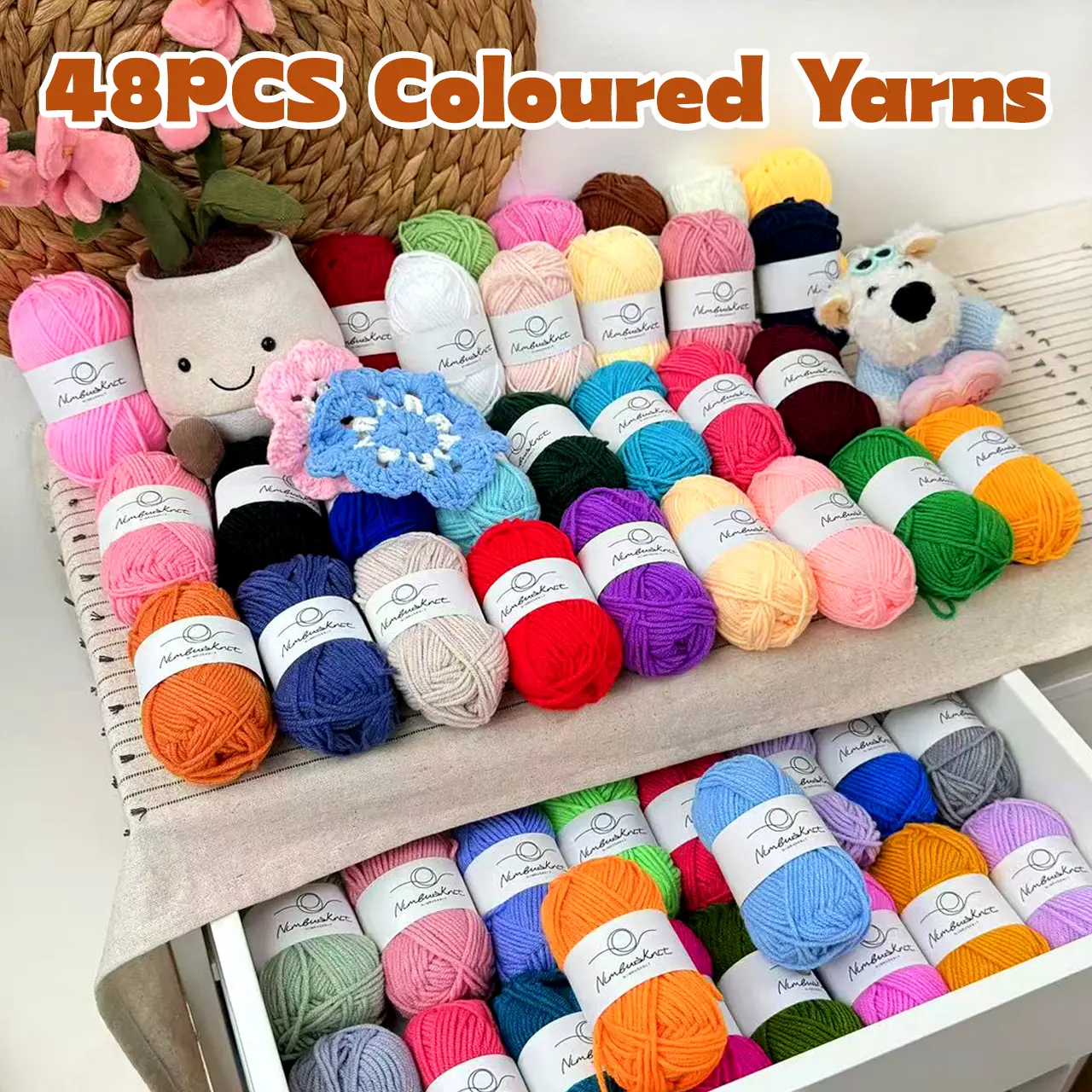 48pcs 100% Acrylic Yarn (Acrylic Yarn), 4-Strand Medium-Thick “Milk Cotton” DIY Craft Yarn, Beginner Crochet Yarn, Plush Toy Making Materials, Easter and Mother's Day Gifts