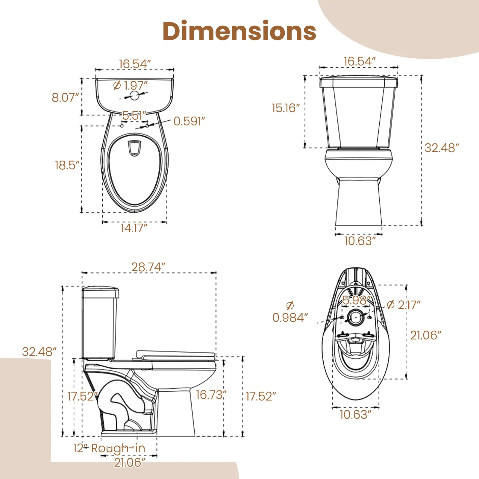 COSTWAY - Standard Toilet with 17.5 Inch ADA Comfort Chair Height Seat