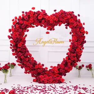 AngelaFlower S-A8869 Wedding Decor Red Rose Hydrangea Floral Arch Props Silk Cloth Base Heart Shaped Romantic Love Symbol for Weddings