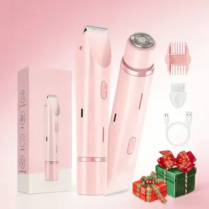 2-in-1 Bikini Trimmer & Electric Shaver for Women Waterproof Rechargeable Painless Body Facial Hair Remover Smooth Silky Groomer for Daily Use