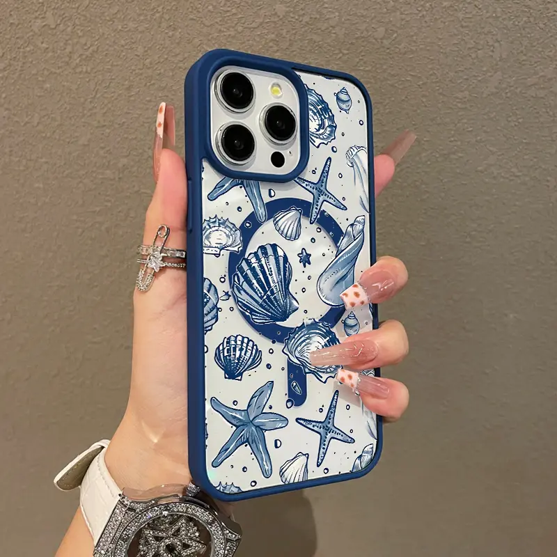 Trendy Magnetic Case for iPhone11/12/13/14/15/16/17/promax Coastal Shell Sketch MagSafe Ready, Ultra Thin & Shockproof | Cute Pick for Girls