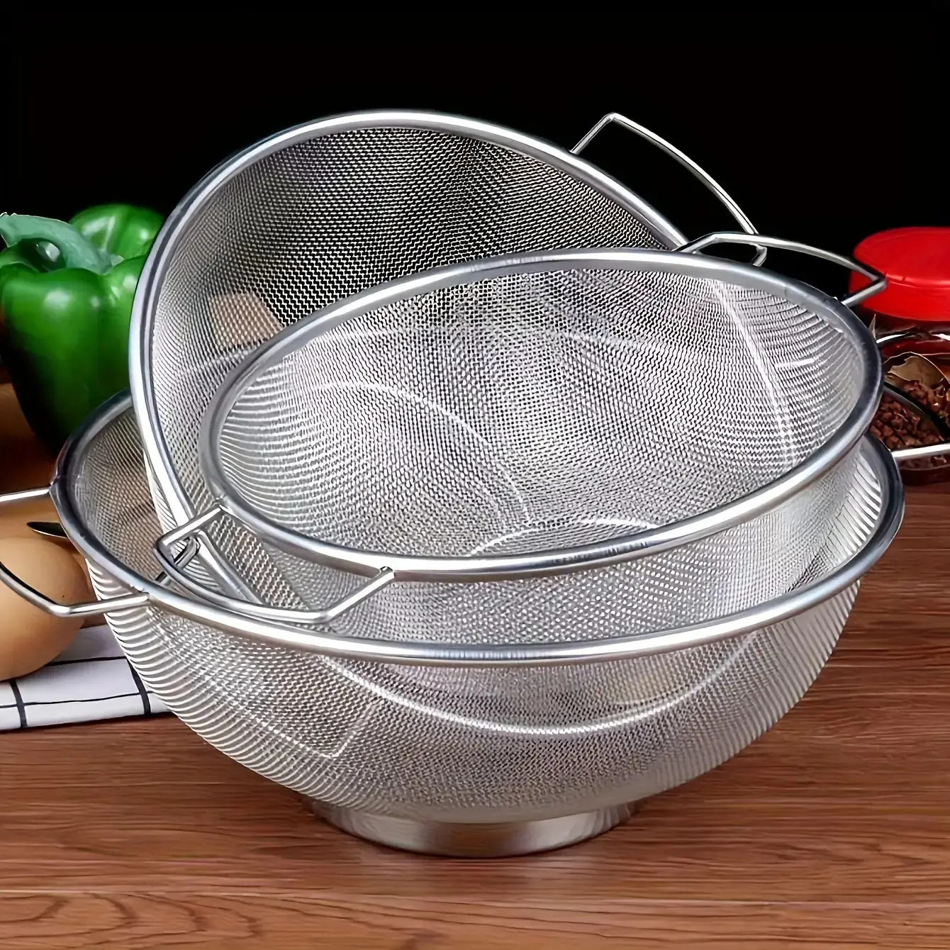 SND 3-Pack Stainless Steel Drain Basket Set, Kitchen Sink Strainer with Ergonomic Handle, Multifunctional Home Organizer for Draining – Rice, Pasta, Spinach Strainer