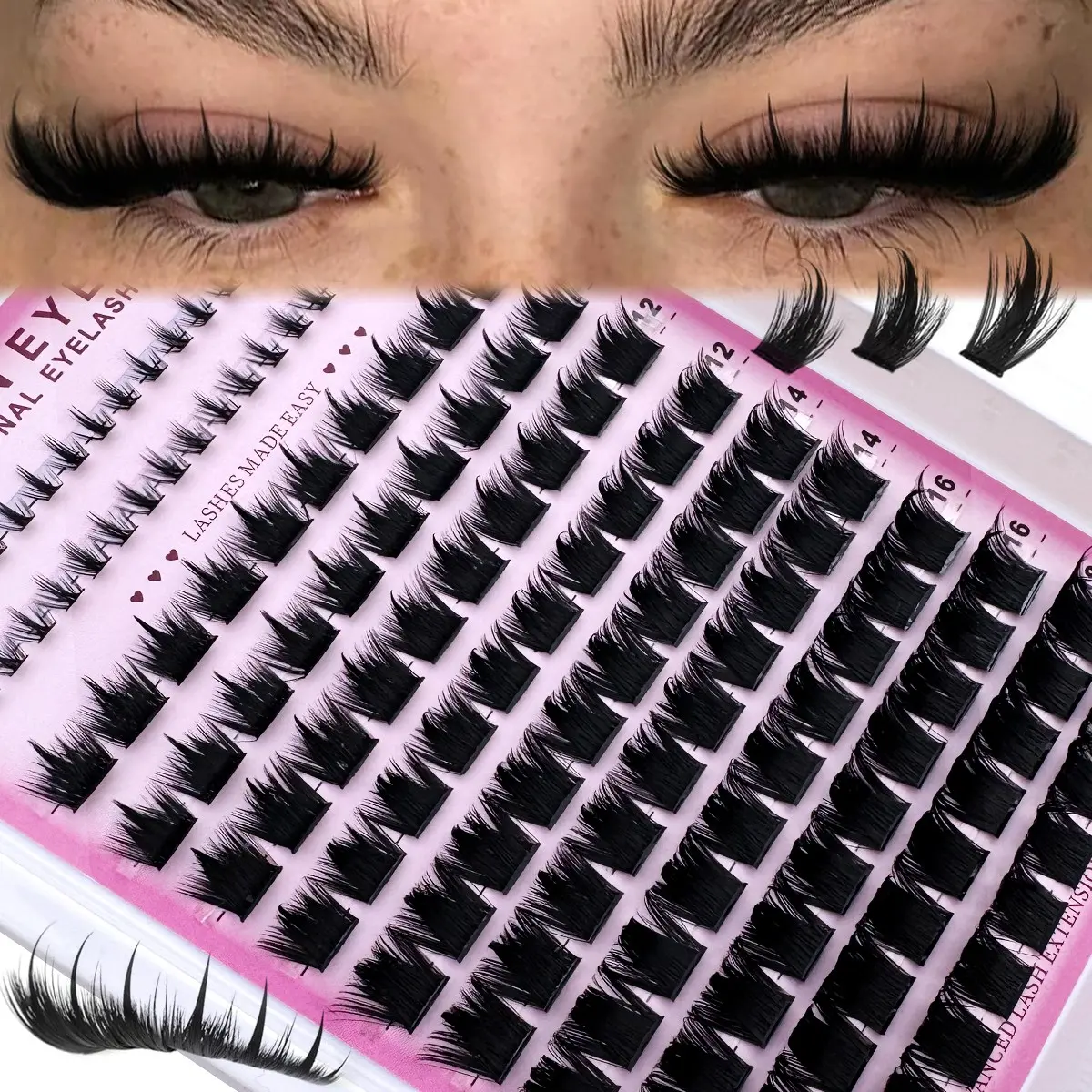 Spikes+Bottom+300D/160D Lash Clusters Long 6-18mm Lash Spikes, Diy Volume Eyelashes, Eyelash Clusters Volume Individual Lashes DIY Spiky Lash Extension Manga Eyelash Extensions Mink Strips Lashes Suitable Cosmetic False Lashes Cosplay Spiky