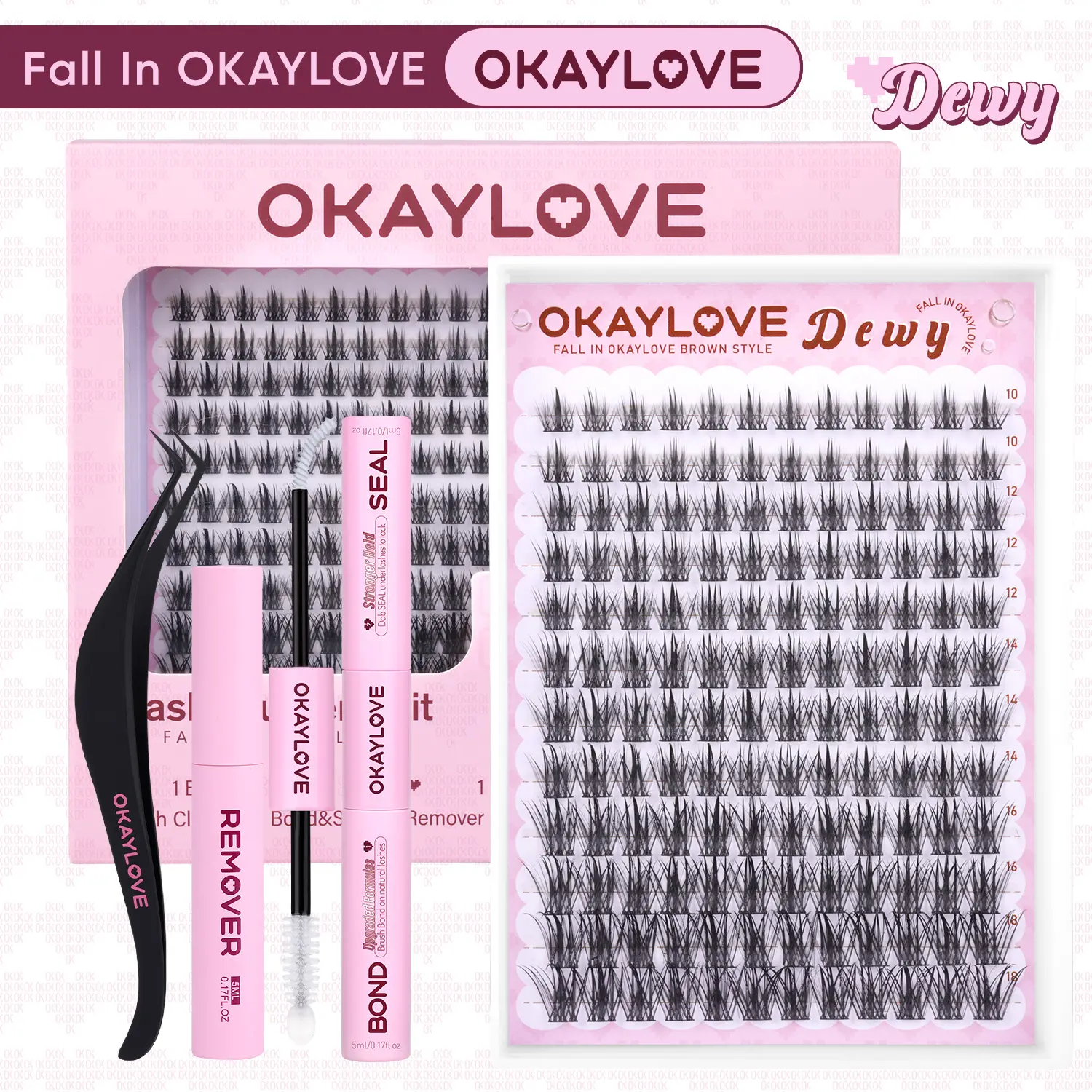 OKAYLOVE Wet Lash Look Cluster Lashes Kit | Wispy | Okaylovelashes Manga Lash Extension with Waterproof Long-lasting Lash Bond and Seal,Tweezers and Remover for DIY Eyelash at Home Easily