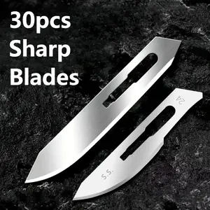 30 Pieces Stainless Steel Blades Model 24/model 60, Independent Packaging, Sharp Surgical Blades for Precision Cutting