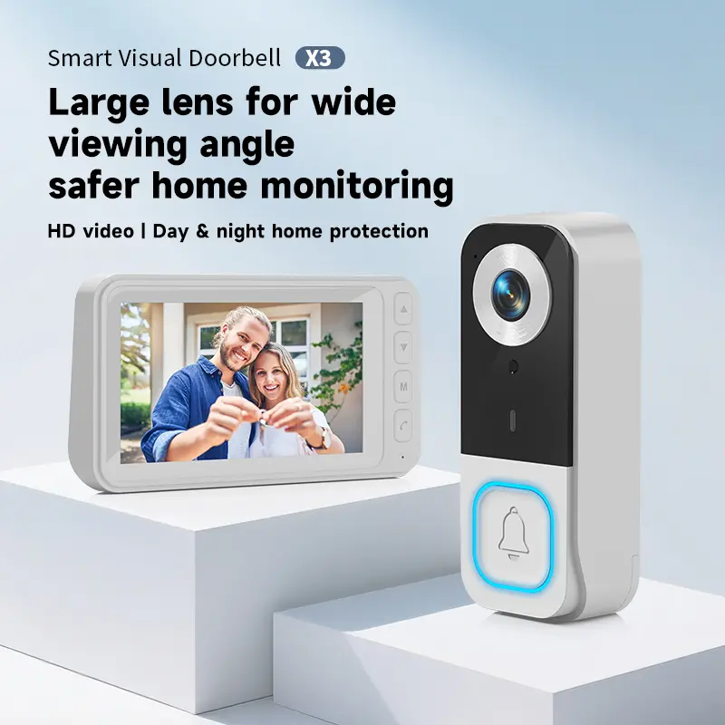 2.4G Wireless Video Door Phone Security System, 4.3" Indoor Screen Monitor with Built-in Night Vision Fill Light, 2-Way Audio Talk, Max 128GB TF Card Storage for Front Door Safety