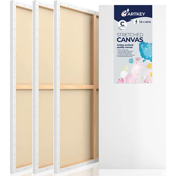 Large Canvas for Painting 16x40 Inch 4-Pack, 12.3 oz Triple Primed 100% Cotton Stretched Canvas, Blank Large Canvases for Oil Paint Acrylics Pouring & Wet Art Media