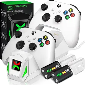 Controller Charger Station with 2x5520mWh Rechargeable Battery Packs for Xbox One/Series X|S Controller,Dual Charging Dock for Xbox One Controller Battery Pack with 4 Battery Covers for Xbox (White/Black)