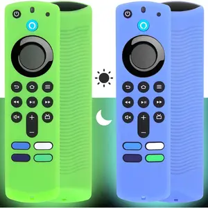 P-RDC01   [2 Pack]  Firestick Remote Cover Case (Glow in The Dark) Compatible with Firetv Stick Alexa Voice Remote 3rd Gen, Silicone Sleeve with Wrist Strap (Green & Blue) (NOT for HD/4K 2nd 2024)